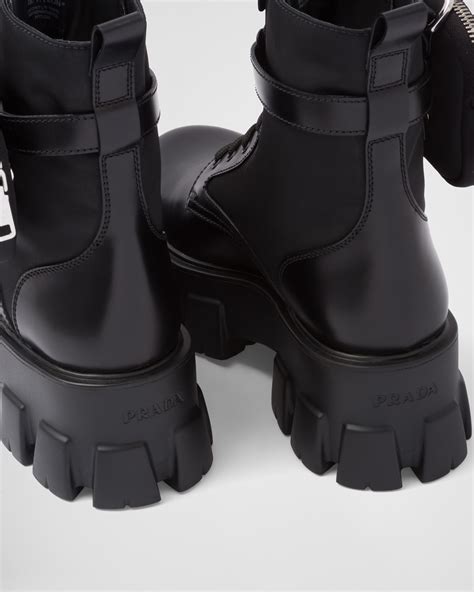 prada monolith leather and re-nylon boots with pouch|Prada monolith boots men's.